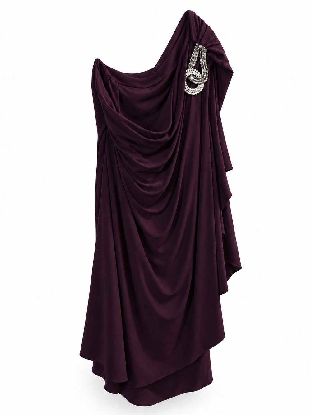 JS Boutique Plum One-Shoulder Rhinestone Draped Dress Size 14
